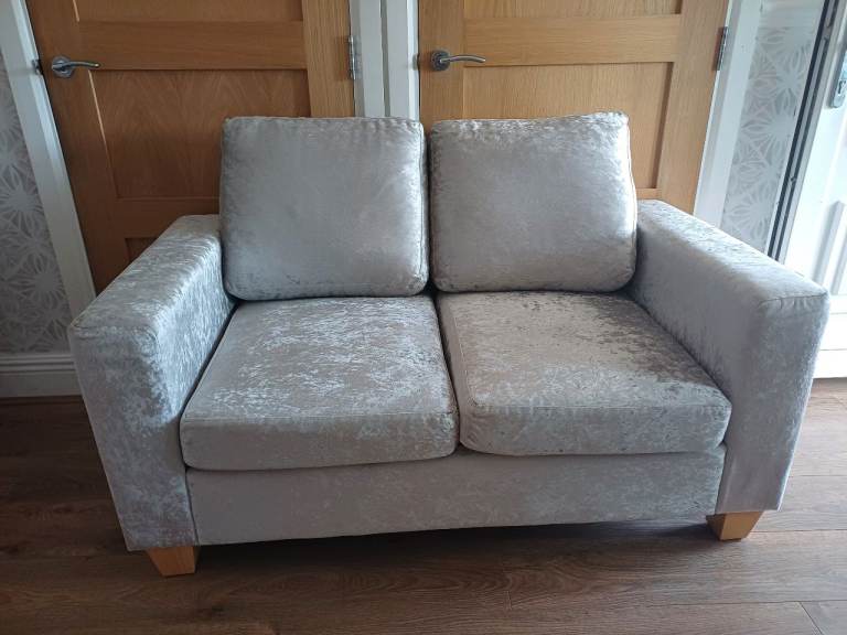 Small Grey Velvet/Velour Two-Seater Sofa – Good Condition