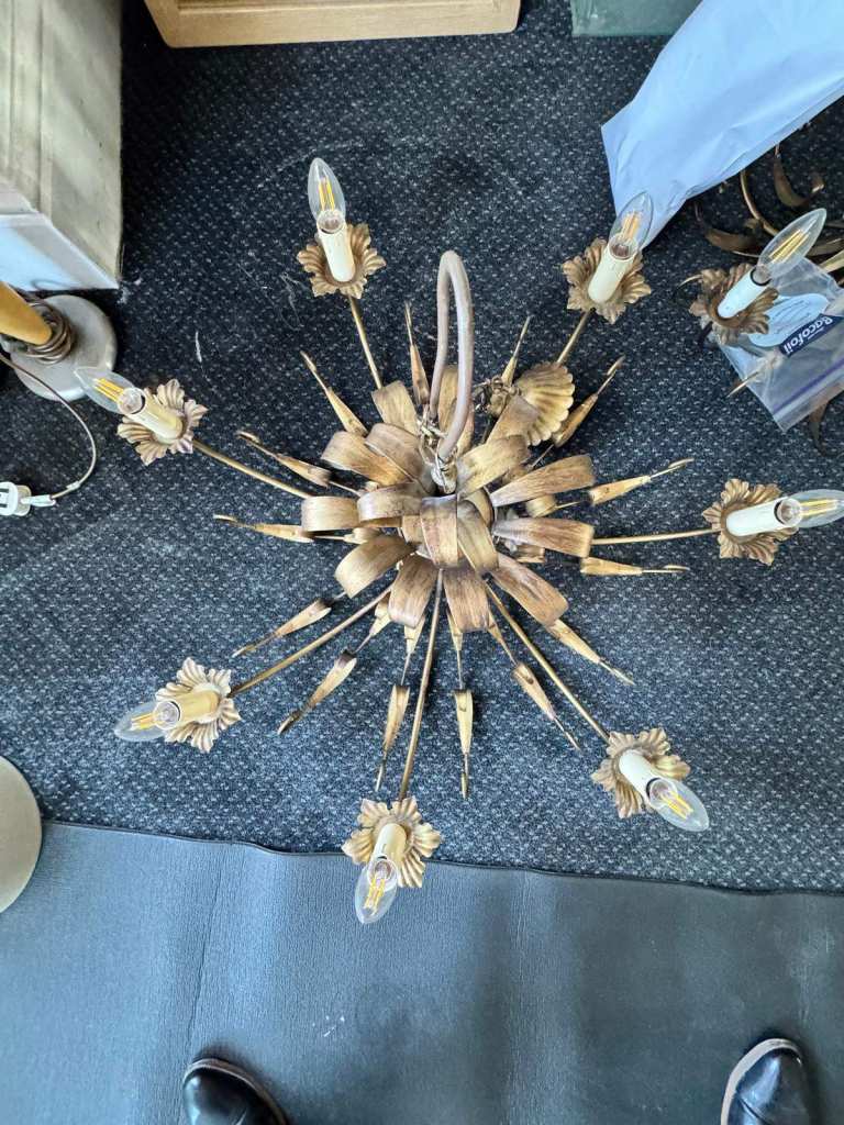 Vintage Gold Chandelier Ceiling Light – Good Condition