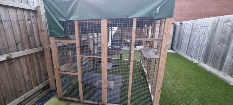 Cat Aviary  Free-standing 9ft long x 6ft wide x 6ft high, with a black waterproof roof