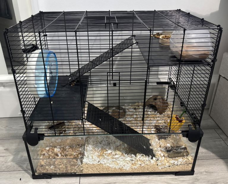 PawHut 2-Tier Hamster Cage with Wheel, Tubes & Accessories – Excellent Condition