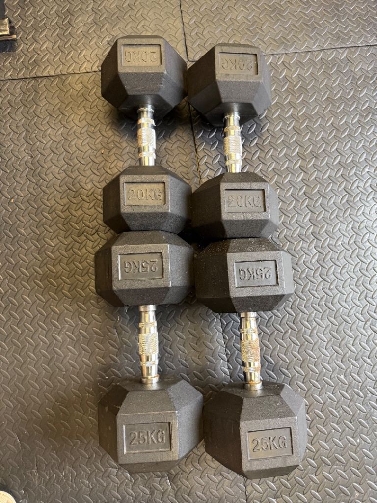 Hex Dumbbells Set – 20KG and 25KG Pairs, Good Condition