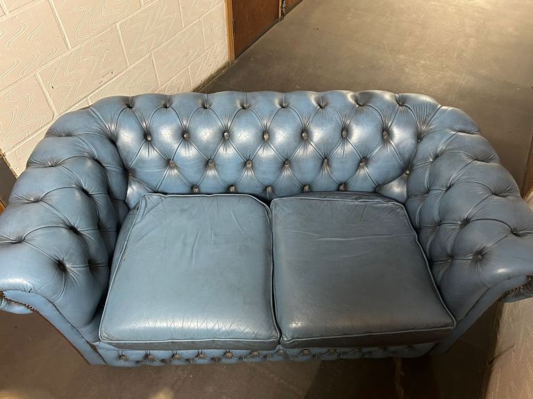Blue Leather Chesterfield style sofa  