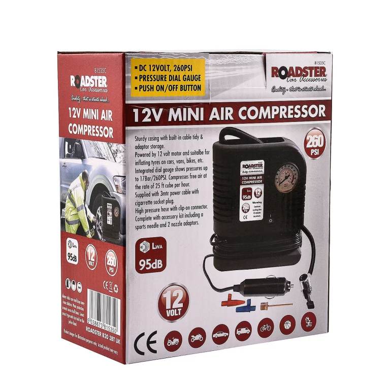 12V 260 PSI Mini Air Compressor with Pressure Gauge Portable Car Tire Pump 