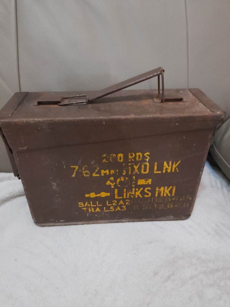 Vintage Metal Ammo Box – Brown, Fair Condition
