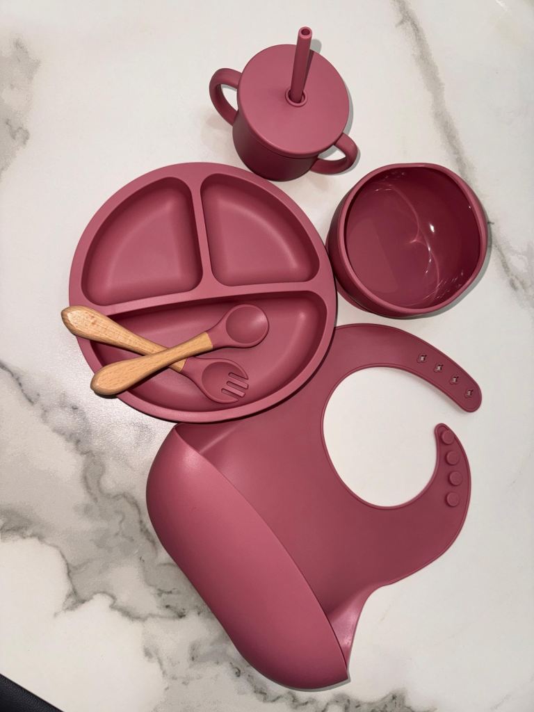 New Silicone Baby Feeding Set – Bowl, Plate, Cup, Bib & Cutlery