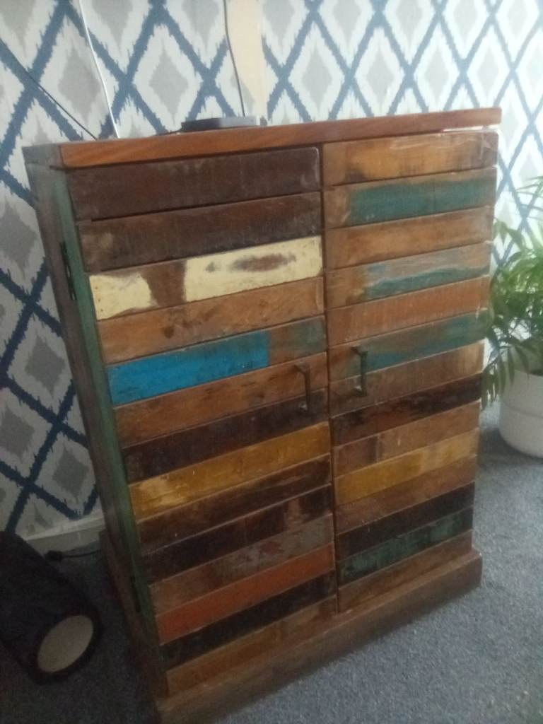Rustic Reclaimed Wood Wine Cabinet with Storage