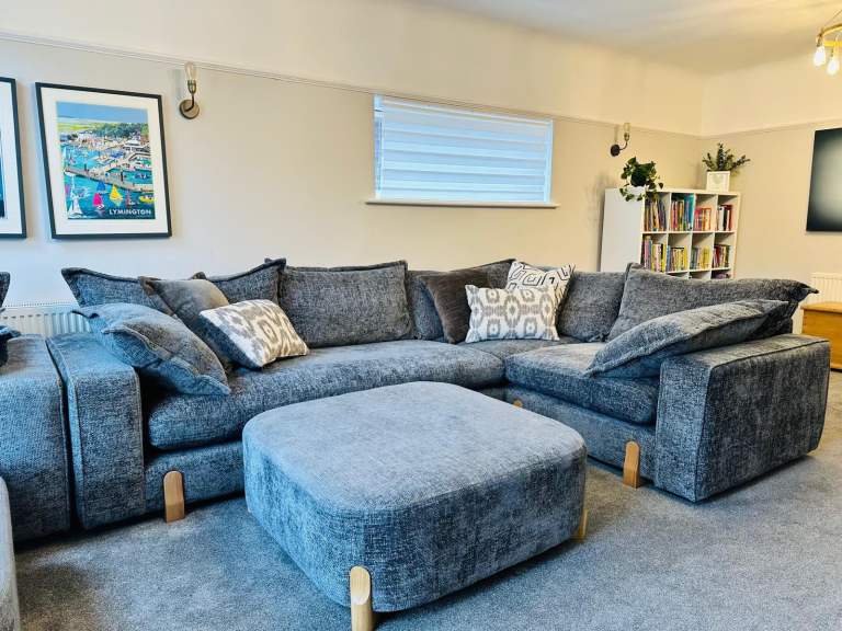 Lorenza DFS Sofas Set of 2 with Footstools, Slate Grey