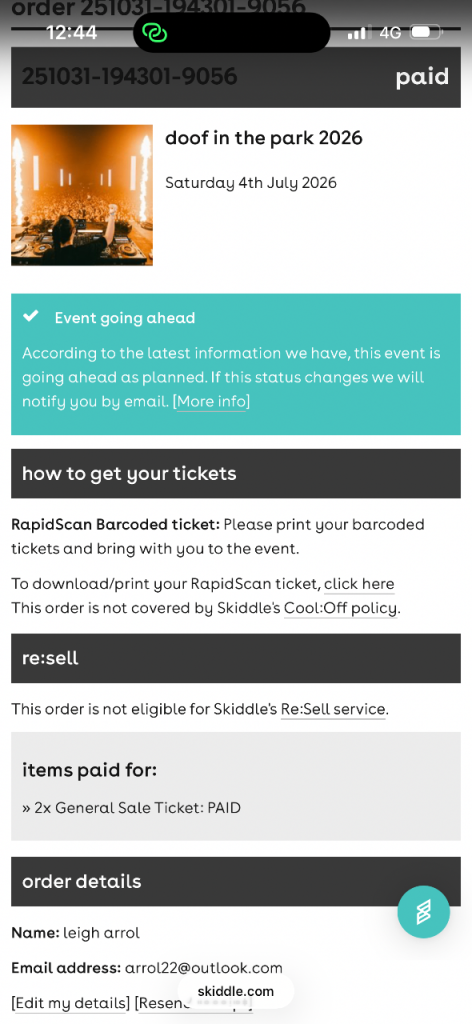 Doof in the park tickets for sale Hannah lang