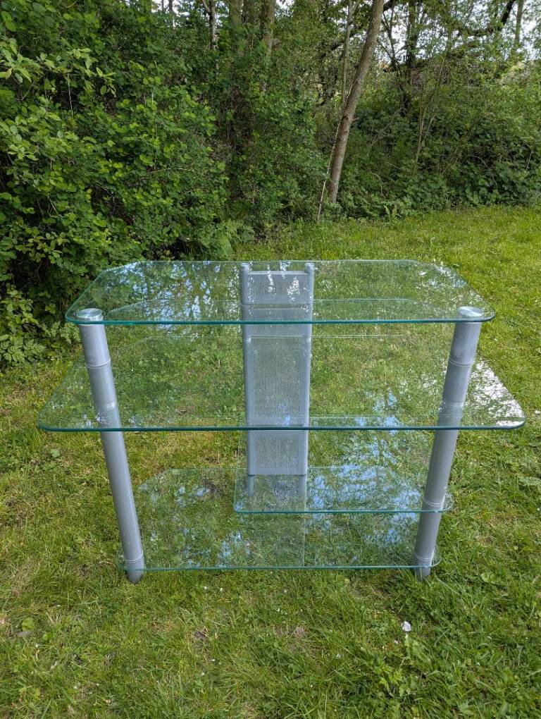 Glass TV Stand with Shelves – Good Condition