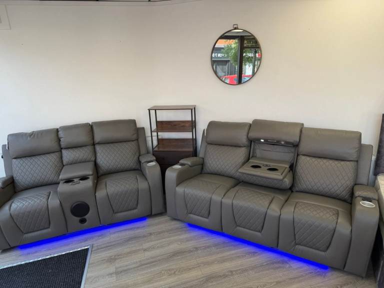 Cinema Leather Electric Recliner 3+2 Seater sofa With Bluetooth Speaker/Wireless Charging