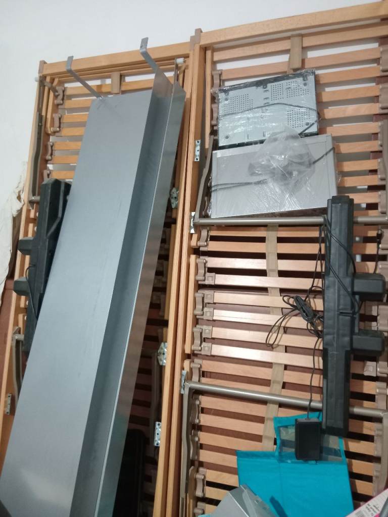 German metal leather tv bed king with 2 bedsie tables 