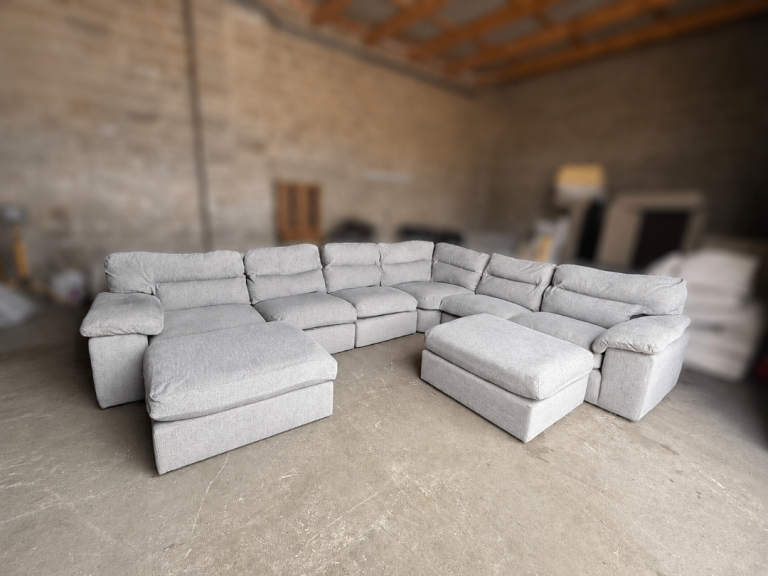 Large Grey Corner Sofa With Footstools (Delivery Available)
