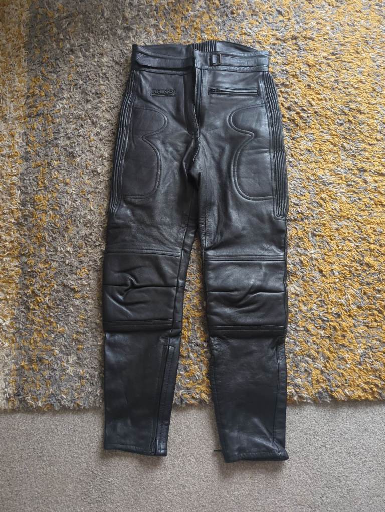 Rhino Leather Motorcycle Trousers Black Cowhide Motorbike Pants Size Euro 38