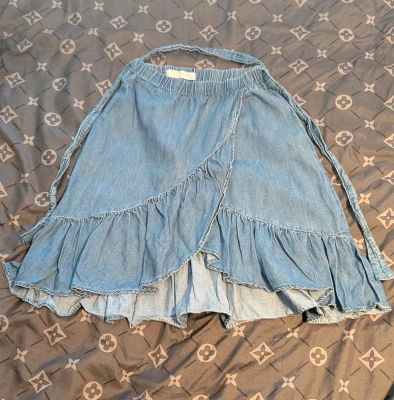 Zara Girls Denim Skirt Blue Light Wash Wrap Ruffle Age 6 116cm Summer Kids