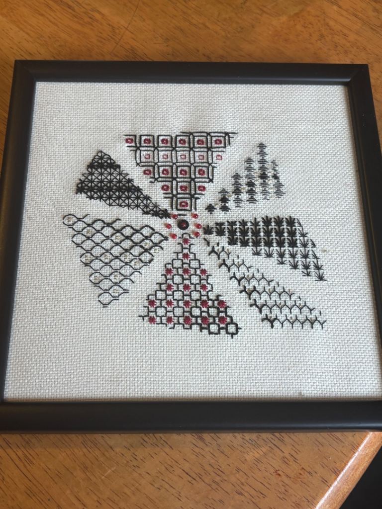 Framed Cross Stitch Picture – Black Frame, Good Condition