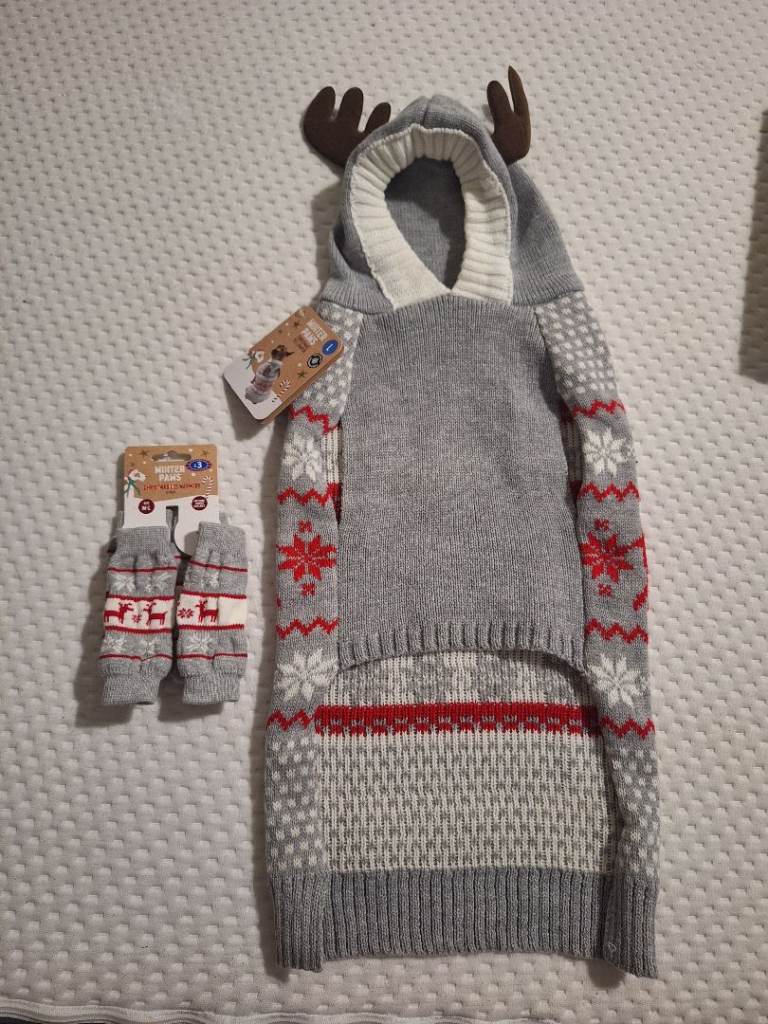 Christmas Dog Jumper With Matching Leg Warmers