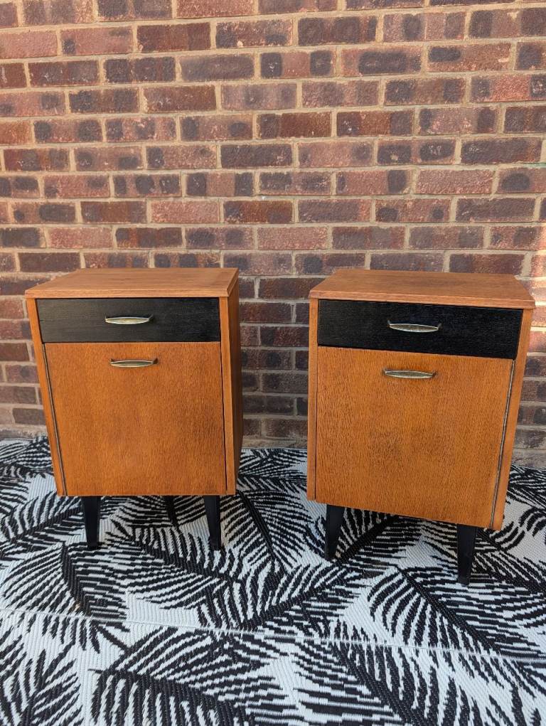 Lebus Mid century vintage pair of bedside cabinets tables drawers Teak solid wood - Can deliver.