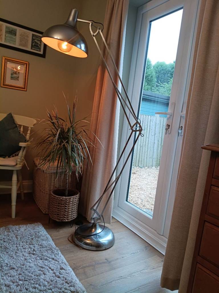 Large Industrial Style Adjustable Floor Lamp - Silver Metal