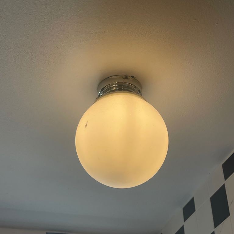 Industrial Style Frosted Globe Bathroom Ceiling Light Chrome Flush Fitting