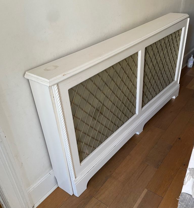 White Wooden Radiator Cover with Diamond Pattern