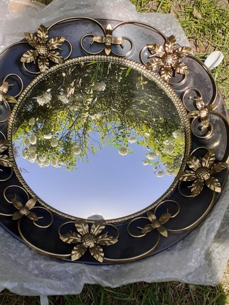 Vintage Retro Shabby Chic 1960s 1970s Mirror Flower decoration She Shed 