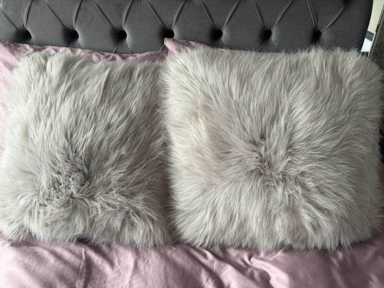 Next grey faux fur throw & 2 cushions