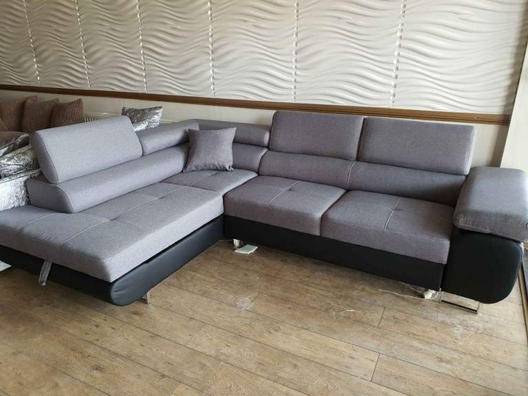 Anton Corner Sofa Bed With Adjustable Headrests & Massive Storage (Grey+Black)