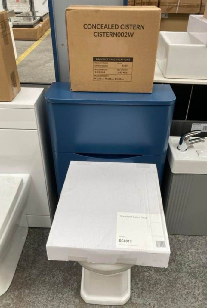 BN 550 X 210MM W/C UNIT IN SATIN BLUE WITH BTW PAN, SEAT AND A CONCEALED CISTERN FITTING KIT