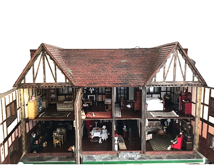 Vintage Dolls House / Miniature Tudor-Style Model – Detailed Interior