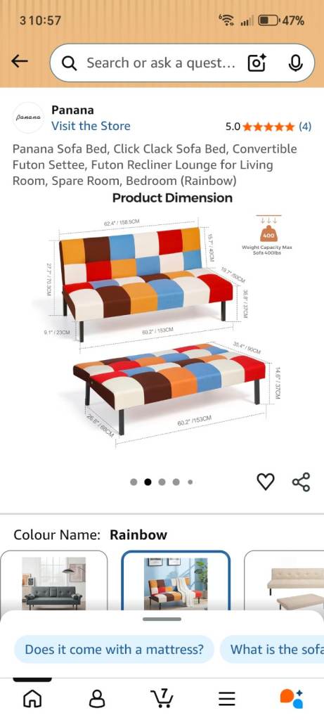 Panana Click Clack Sofa Bed - Rainbow Multicoloured, New