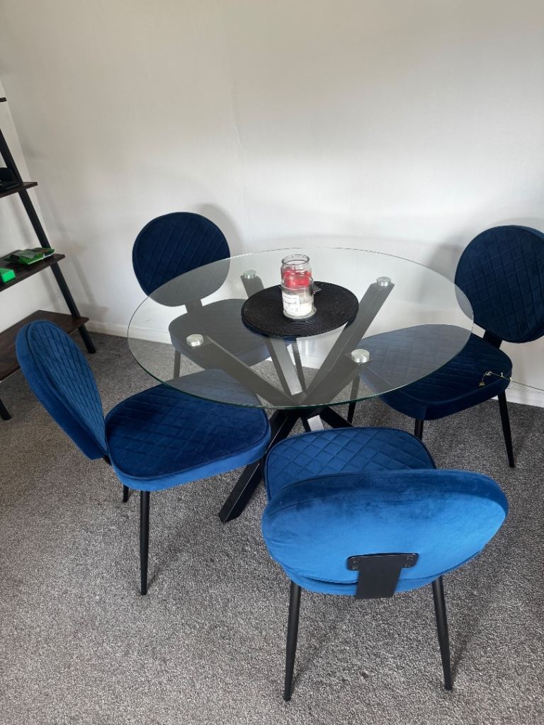 Wayfair Glass dining table & 4 navy chairs | in Johnstone, Renfrewshire ...