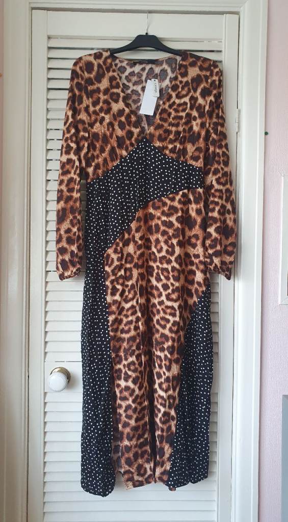 George Leopard Print Dress with Polka Dot Detail – Size 10, New