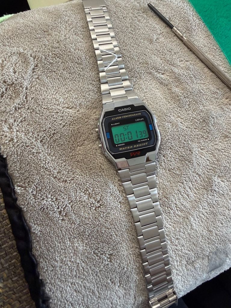 Casio A163WA Watch - Silver, Turquoise Modified Dial, New Condition