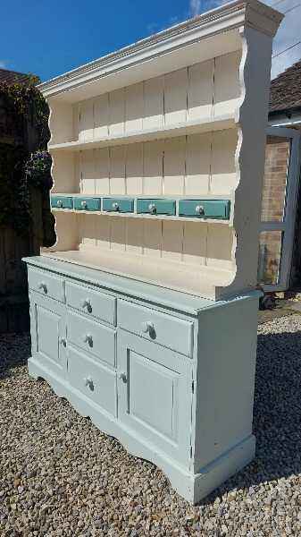 VINTAGE SOLID PITCH PINE DRESSER ,HAND PAINTED ,MAYBE UP-CYCLE OR USE AS IS ,FREE LOCAL DELIVERY 