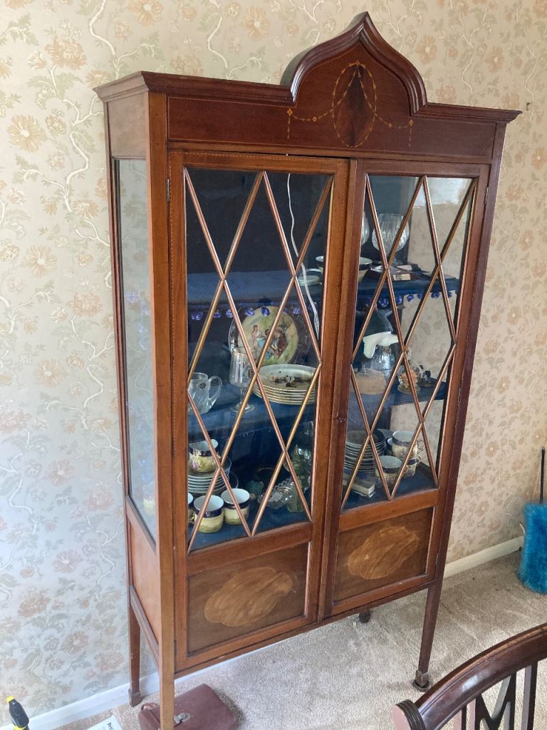 Vintage hard wood display cabinet 