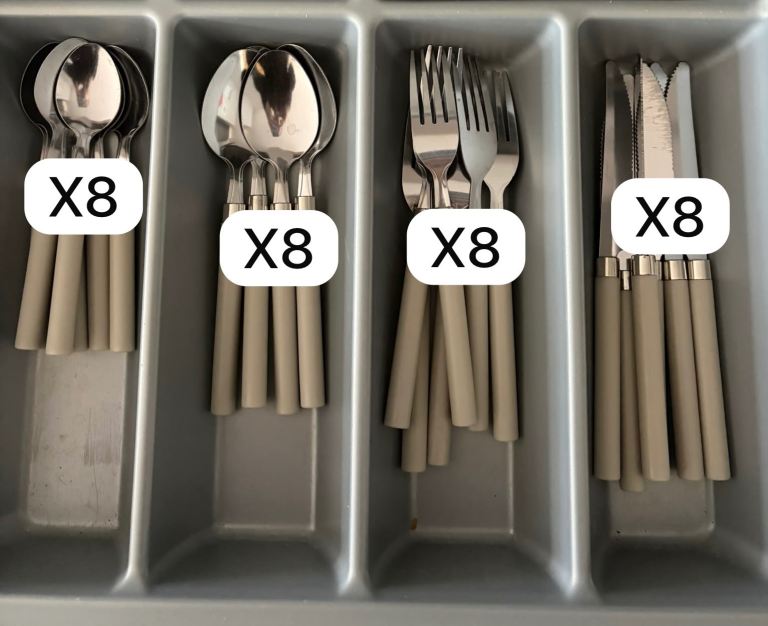 Set of 32 Cutlery Pieces – Beige Handles, Good Condition