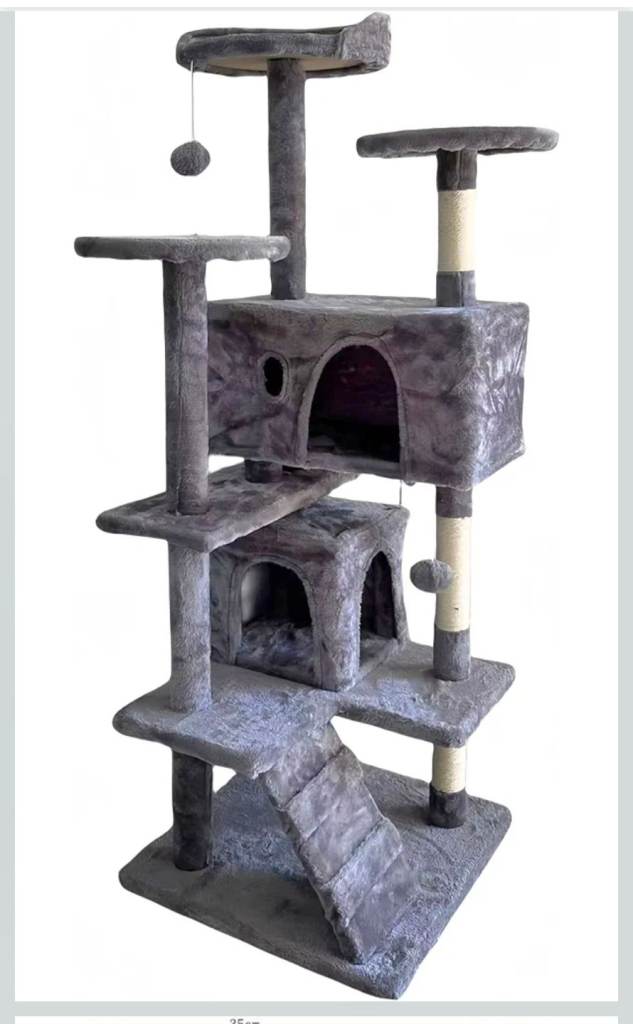 Cat Tree with Scratching Posts & Ladder for Playful Cats- Multi-Level Ash Grey Cat Climber 
