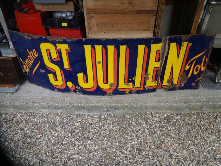 VINTAGE ENAMEL SIGN ~ ST. JULIEN TOBACCO ~ 1920s ~