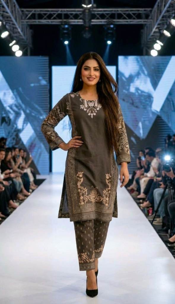 STUNNING Charcoal Grey Pakistani Khaddar 2PC Salwar Kameez - Brand New - Size M/L