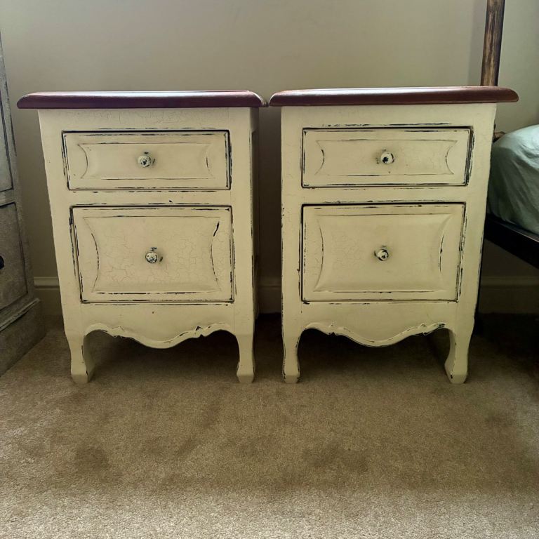 *SOLD* Laura Ashley Bramley cream and wooden top bedside tables x2