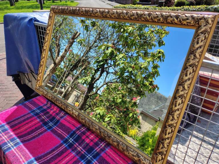 Vintage Beautiful Large Ornate Gold Gilt Framed Wall Mantle Mirror