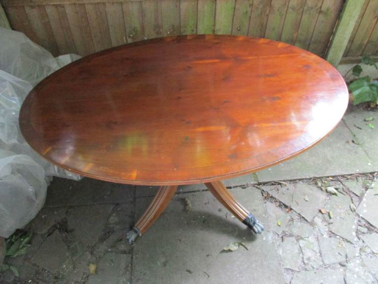 Oval Wooden Dining Table – Solid Wood, Fair Condition