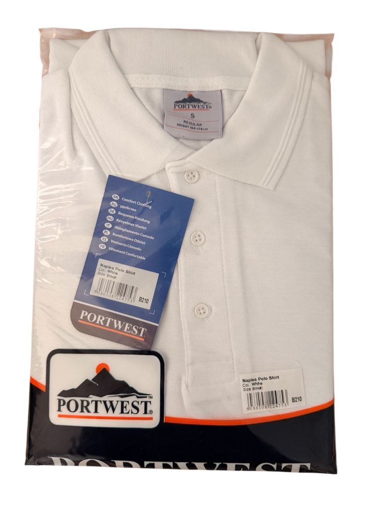 Portwest Naples Polo Shirt Small Regular Size White