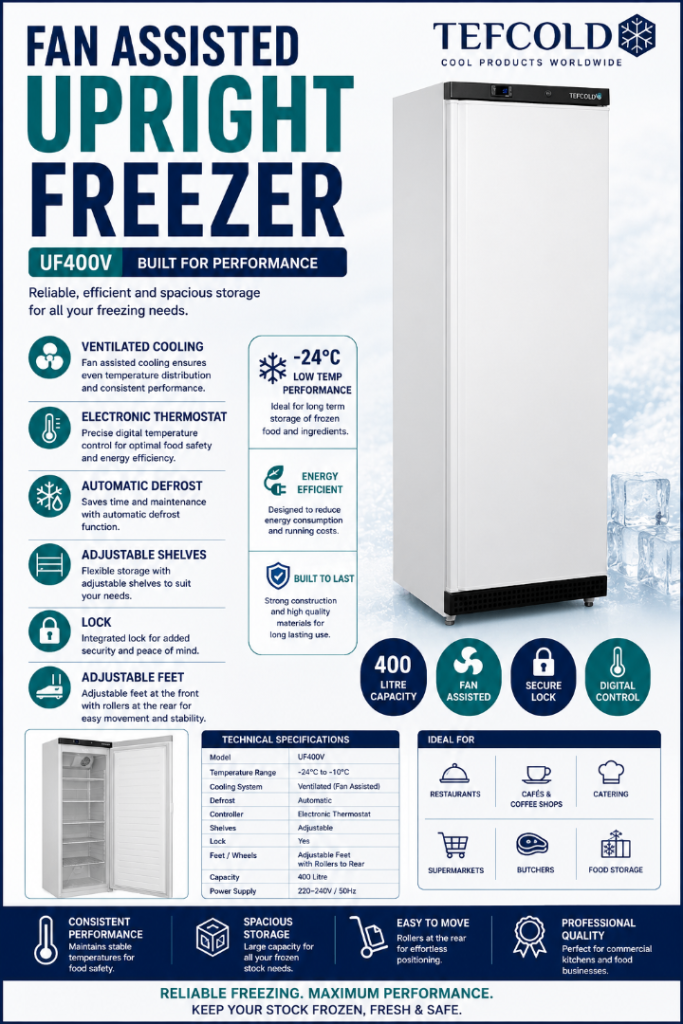 TEFCOLD UF400V Upright Freezer – New, 400 Litre Capacity