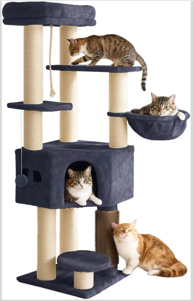 Large Dark Grey Cat Tree Tower - NEW with Plush Cushions & Cave