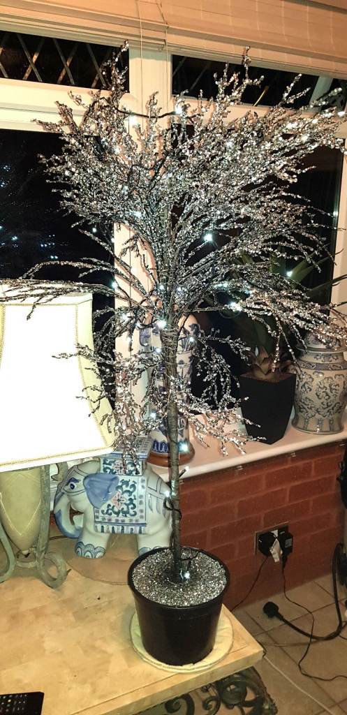 Silver/Black Glitter Twig Tree in pot Pre-lit Christmas Large Silver Glitter 44ins tall 2 available