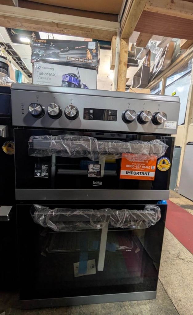 New BEKO 60cm Silver Electric Cooker - Twin Oven & Ceramic Hob
