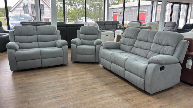 Grey Fabric Manual Recliner 3+2+1 Seater Sofa Set 