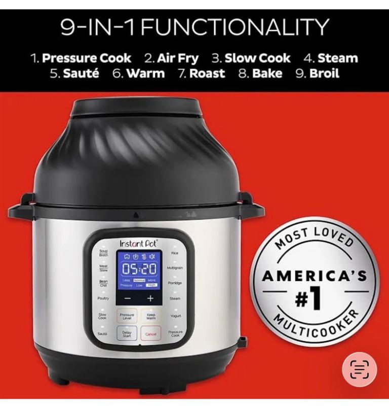Instant Pot Duo Crisp AF 8 Multi Pressure Cooker & Air Fryer 8L Stainless Steel