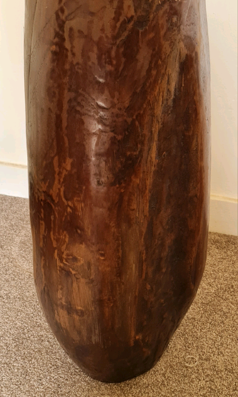 Large Vintage Primitive Hollowed Out Wooden Floor Standing Vase